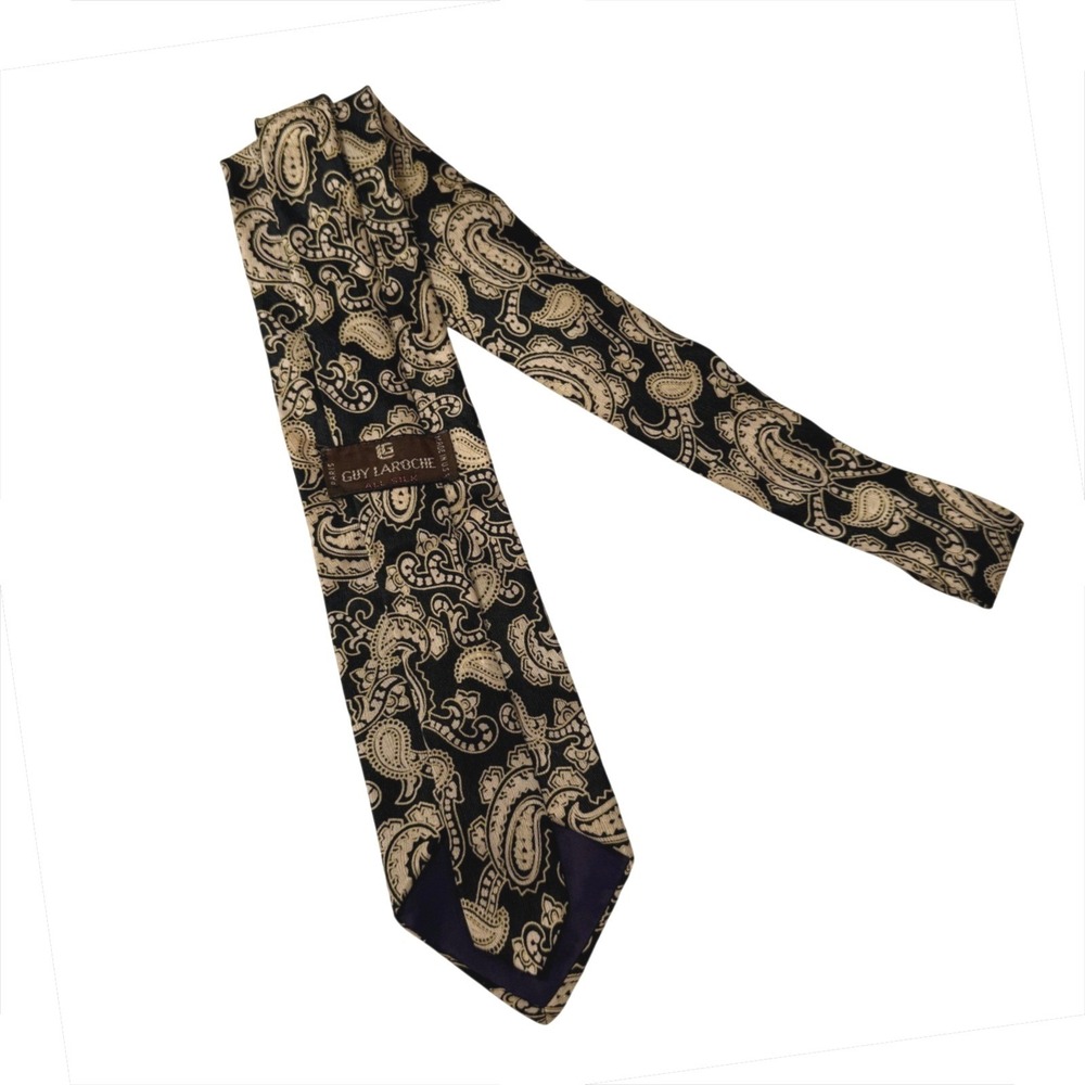 Guy Laroche Silk Paisley Tie Black‎ Gold Men's Luxury Neckwear